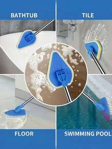1 pieza - Cepillo de limpieza de baño retráctil de dos en uno, equipado con mango de acero inoxidable, cabezal de esponja y accesorio de cabezal de cepillo de piso, adecuado para bañeras, pisos y piscinas, herramienta de limpieza multifuncional de mango largo, 180° rotable, se puede usar en cualquier espacio, cepillo de piso de mango largo, cepillo de esponja multifuncional para bañera, cepillo de piso, cepillo triangular retráctil, cepillo de limpieza de cerdas duras para interiores, estilo aleatorio