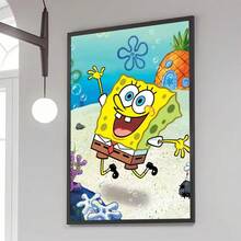 1 pièce Affiche du film Bob l'éponge, Bikini Bottom, Patrick l'étoile, Squidward et autres personnages mignons, convient pour la décoration de la maison, du salon, de la chambre, de la pièce, de l'entrée, du bar, du restaurant, du café, peinture décorative sans cadre