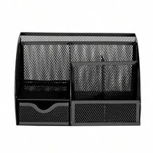 Organizador de escritorio de oficina negro, accesorios de escritorio y almacenamiento de suministros, portalápices de escritorio con cajón, espacio de trabajo en el hogar/oficina