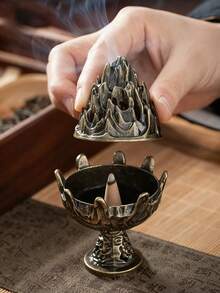 1 pieza Quemador de incienso vertical mini de aleación hueco, soporte de incienso portátil, ornamento de sobremesa, quemador de aromaterapia para el hogar, decoración de escritorio