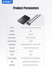 6.35cm HDD Enclosure, Micro-B To USB 3.0 Adapter, SATA III 5Gbps Solid State Hard Drive Case (No HDD Or SSD Included), Tool-Free Hard Drive Enclosure, Plug And Play Ready With UASP