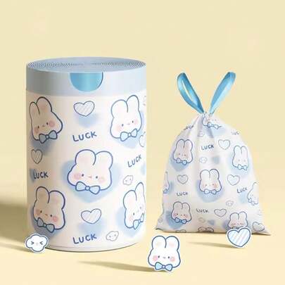 1 Roll Random Cute Cartoon Rabbit Drawstring Trash Bags, Thickened Printed Handles, Suitable For Nursery Diaper Disposal, Baby Waste Cleanup, Multipurpose Disposable Garbage Bags (Approx. 50pcs)