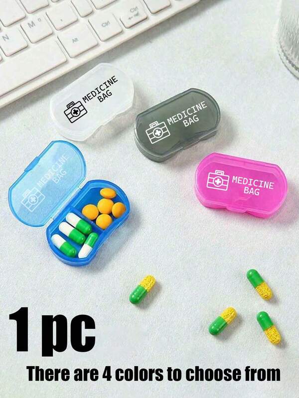 1pc Mini Medicine Storage Box,Two Compartment Portable Pill Storage Medicine Box, Printed With Medicine And Cross Pattern, Portable Small Medicine Box, Travel Medicine Box, Portable Medicine Packaging Box, Multi-Functional Storage Box, Travel Medicine Box, Outdoor Medicine Box,Unique Design Decorative Travel Storage Box, Medicine Storage Box,Home And Dormitory Medication Preparation,Essential Item For Back To School