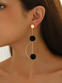 1 Pair Retro Minimalist Versatile Creative Long Geometric Half-Circle Rotatable Earrings With Black Ball Pendant, Suitable For Women's Daily Wear, Festivals, Parties, Holidays, Ideal Gift For Family/Friends - Gold+Black - View 4