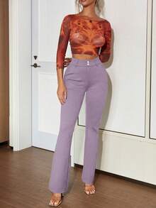 Apperloth A Elegant Solid Zipper Double Button Slant Pocket Back Elastic Waist Wide Leg Slim Fit Work Pants For Women Dress Pants Trousers