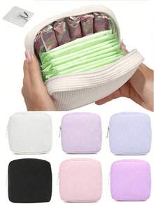 Organisateur de serviettes hygiéniques en velours côtelé - portable, durable avec fermeture éclair, parfait pour les voyages et l'utilisation quotidienne, sac de voyage de grande capacité pour ranger les serviettes hygiéniques, les tampons et les tampons, sac de voyage, sac de maquillage, fournitures scolaires, organisateur de voyage, sac de rangement pour serviettes hygiéniques pour étudiants, employés de bureau, sac de rangement pour articles de toilette de voyage, cadeau essentiel