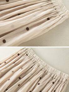 Plus Size Vintage Polka Dot Print Elastic Waist Drawstring Linen-Like Lined Skirt For Women, Spring/Summer/Autumn - Apricot - View 4