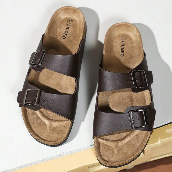 Adjustable Buckle Unisex Casual Slippers, Soft Cork Slide Sandals, Outdoor Beach Shoes, Suitable For Men And Women, Plus Size