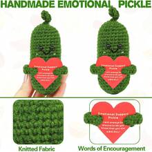 1 件情感泡菜礼物、黄瓜钩针娃娃励志礼物（带卡片）、可爱针织趣味支持土豆朋友的生日、母亲节、复活节篮子填充物（情感泡菜）、令人愉快的手工泡菜给拥有一切的人带来惊喜！ - 彩色 - 查看 3