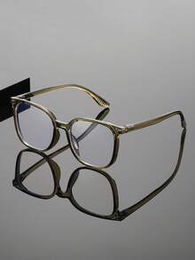 1 pieza Gafas clásicas de moda para hombres sin receta, con marco cuadrado grande y remaches decorativos, que favorecen el rostro, adecuadas para estudiantes, trabajo diario, look sin maquillaje, versátiles