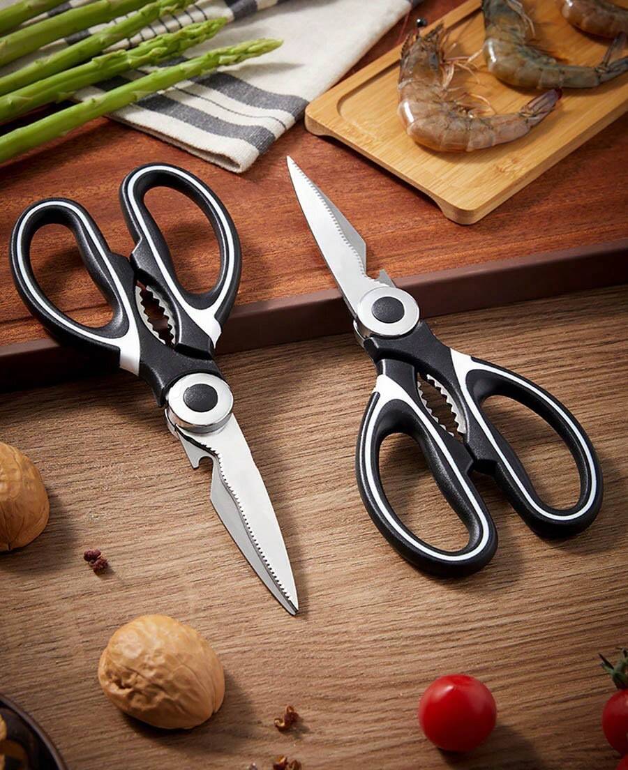 1 pieza Tijeras profesionales de cocina de acero inoxidable de 8 pulgadas, apropiadas para abrir botellas, escamar pescado, romper nueces y cortar huesos de pollo,Conveniente para la cocina y el hogar, puede cortar carne, verduras, materiales hechos a mano, ideal para la cocina - Negro - Ver 1