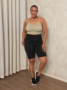 Plus Size Fitness Cropped Gym Top With Removable Pads And Adjustable Thin Straps - Mint Green - View 5