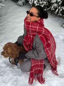 Street 1pc Women Christmas Rainbow Plaid Scarves, Autumn And Winter College Style Warm Scarf, Suitable For Daily Life, Work, Shopping, Cold Insulation And Warmth For Dress