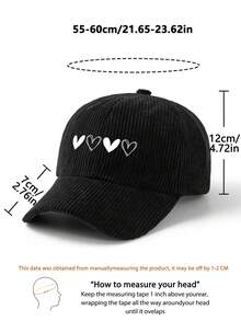 1pc Men's Heart Print Corduroy Baseball Cap, Unisex Retro Soft Top Baseball Hat, Thick Autumn/Winter Outdoor Adjustable Snapback, Suitable For Commuting, Outdoor, Travel, Sports, Golf, Fishing, Ideal Gift For Friends And Family