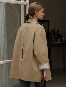 معطف قصير مبطن للنساء ذوات الحجم الكبير بياقة وشق خلفي، أنيق وكاجوال، مناسب للتنقل والأوقات الحرة، للربيع والخريف، عيد الميلاد