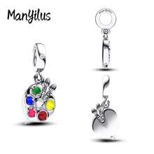 Manyilus 1 Stück Original 925 Sterling Silber Anhänger Perlen: Liebespfeil, Roter Diamant Blumenstrauß, Rosa Emaille Bass Gitarre, Pfanne mit Messer und Gabel, Katzenpfoten Knochen Stab, Rosa Herz mit Flügeln, Bunte Färbepinsel, Stern mit goldenem rundem Diamant Spirale