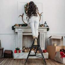 2-Step Folding Ladder With Wide Non-Slip Steps, Ideal For Home And Kitchen, Lightweight And Portable, With Sturdy Frame, Modern Design, Durable Construction - Black - View 3