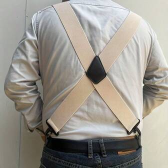 2英寸宽重型男士背带 - 可调节，加固肩带，适用于户外和运动，运动型设计，高弹力，耐用黑色，运动背带|可调节肩带|耐用背带