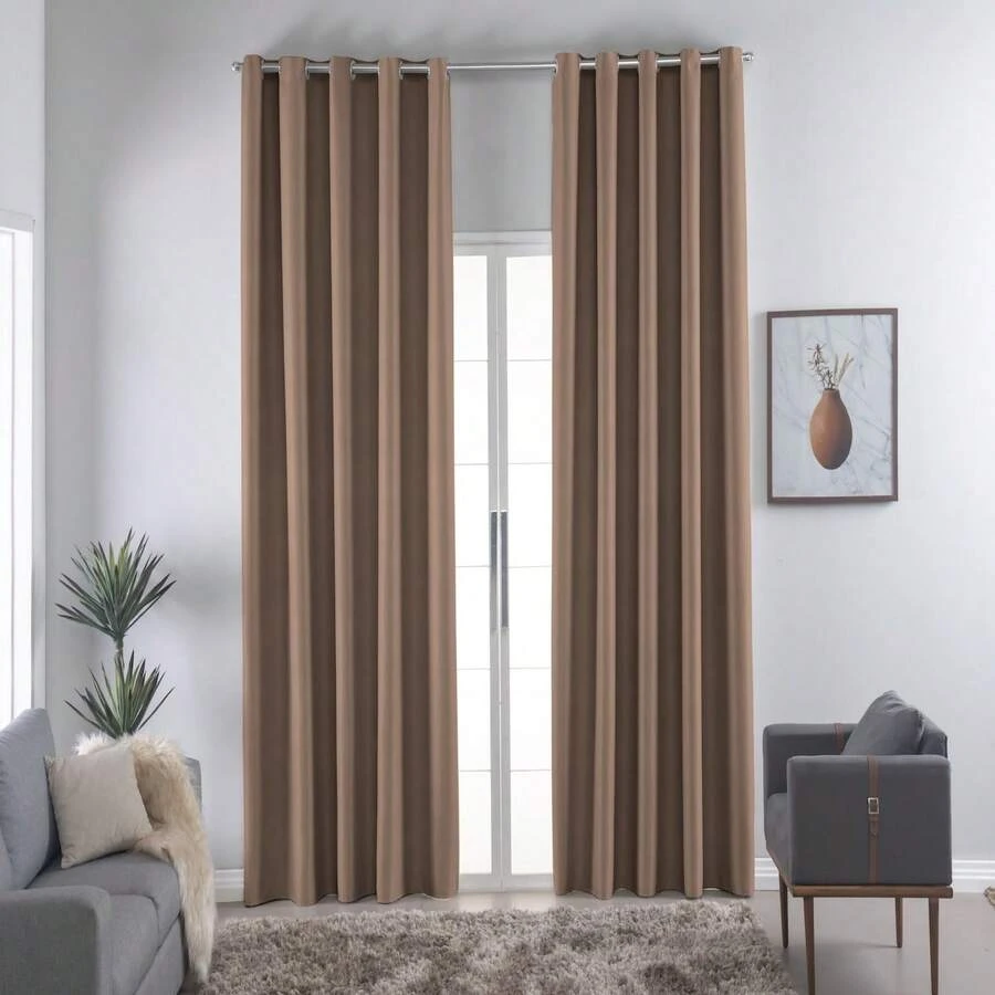 Cortina Blackout em Tecido Duplo Premium para Sala e Quarto Blecaute Corta Luz - Caqui - Visão 1