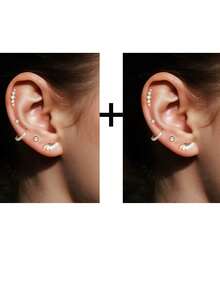 10-Piece / 5-Piece Fashionable And Simple Cubic Zirconia Men's And Women's Earring Set, Cz Flower Earlobe Earrings, Stainless Steel Ball Arc-Shaped Cartilage Ear Studs, Rhinestone Helix Cartilage Ring