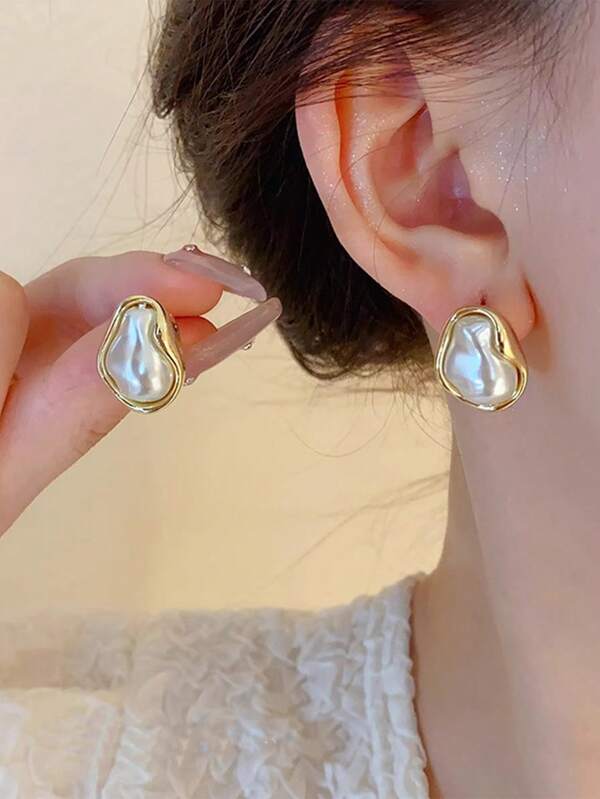 1 Pair Asymmetrical Faux Pearl Elegant Unique Everyday Versatile Elegant Women Earrings