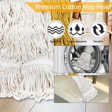 Wet String Mop For Floor Cleaning, Heavy Duty Mop With 2 Reusable Heads, Long Handle Industrial Cotton Mop For Restaurant Home Garage Office Patio Warehouse - 黑色 - 查看 8