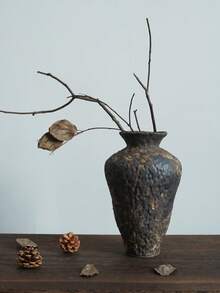 1 pièce Vase en céramique à motif asymétrique grossier, vase à fleurs vintage Wabi-Sabi avec glaçure martelée rouillée, décoration pour salon, bureau, chambre à coucher, bureau, convient pour diverses fêtes, arrangement floral de salle à manger