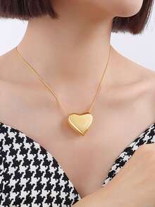 1 pieza Collar con colgante de corazón chapado en oro de 18K de acero inoxidable, accesorio diario simple, regalo de cumpleaños/festividad - collar colgante de amor - Ver 2
