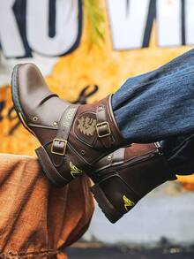 Stivali con cerniera laterale, stivali da moto retrò con decorazioni metalliche in colore abbinato