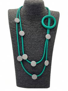 1條雙層橡膠復古木珠項鍊，波西米亞時尚珠寶