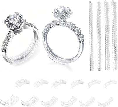 Invisible Ring Sizer Adjuster For Loose Rings Women Men-12 Pack,12 Sizes For Different Band Widths,Jewelry Ring Size Adapter Reducer Spacer Jewelry Guards For Any Thin Wide Rings