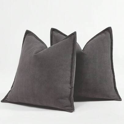 1 件深灰色（无填充）鱼骨图案滚边抱枕套，现代奢华柔软雪尼尔滚边装饰靠垫套，适用于沙发、床、卧室、办公室、酒店，四季皆宜