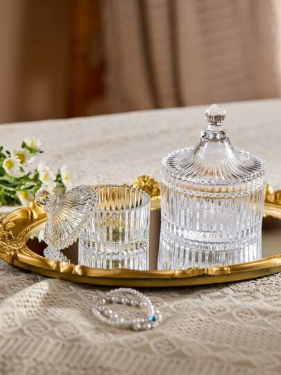 Cirelle 1 件奢华、复古、高端玻璃化妆品展示托盘，皇冠形浮雕复古水晶容器，咖啡玻璃糖果储物罐，密封罐，适用于假日海滩、浴室收藏、卧室收藏，大容量
