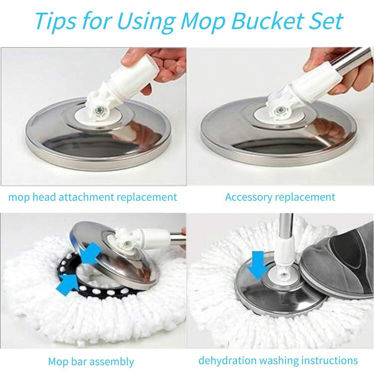 Spin Mop Replacement Handle 360 Degree Spin Mop Pole Handle Replacement Rotating Telescopic Stick For Head Replace Spinning Household Cleaning Accessories For Home - 白色 - 查看 4
