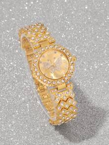 2pcs Stylish Women's Quartz Watches With Shiny Heart Element Bracelet Set, Minimalist Round Dial, Elegant And Comfortable Strap, The Best Gift For Her, Ideal For Back-To-School Season, Holiday Gifts, And Everyday Wear.