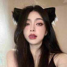 A Pair Of  Cute White Plush Cat Ear Hair Clips, 3D Animal Ear Hairpins For Christmas Cosplay Lolita Party Gift Exchange Kawaii Accessories - 黑色髮夾 - 查看 9