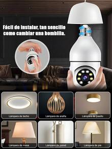 CasaBella Cámara de segur|dad con bombilla wifi 1080p, cámara de segur|dad con bombilla inalámbrica 1080p, cámara de segur|dad E27, visión nocturna en color, rotación de 360°, seguimiento automático de personas, comunicación bidireccional, hogar inteligente - Blanco - Ver 8