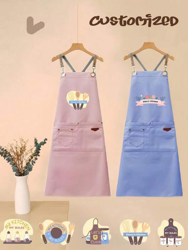 Delantal de cocina negro personalizado, delantal moderno a prueba de aceite de poliéster, delantal de cocina negro, delantal de poliéster para jardín, cocina y tareas domésticas perfecto para el hogar, restaurante y cocina