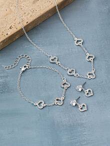 1 set nou stil european și american la modă minimalist stras încrustat inimă lanț brățară colier cercei bijuterii set pentru femei