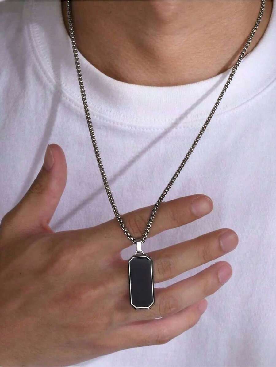 1pc 4mm Thick Black Geometric Stainless Steel 60cm Necklace, Jewelry, Personalized Gift For Men, Christmas, New Year