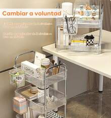 3 Niveles Carrito Organizador 4 Ruedas,Carrito Auxiliar para Estetica con 2 Cestas,Transparente Carrito de Servicio Almacenamiento,Ajustable Estante Carro Organizador para Cocina Baño Recamara ECYWE