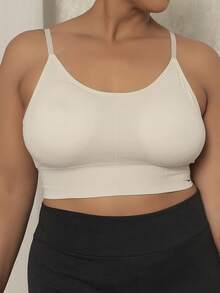 Plus Size Fitness Cropped Gym Top With Removable Pads And Adjustable Thin Straps - Light Grey - View 4