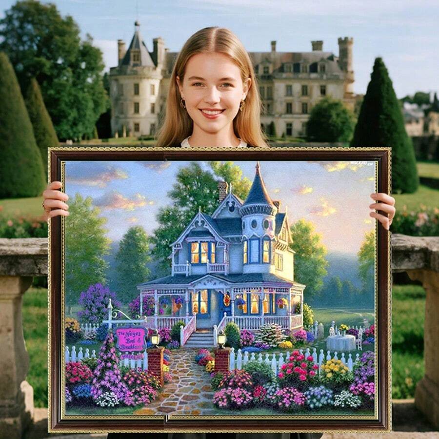 LaoJieYuan 2025 New Style Landscape Building Forest Castle Villa Cottage Country House DIY Cross Stitch 11CT Embroidery Kits Craft Needlework Set Printed Canvas Thread Home Villadom