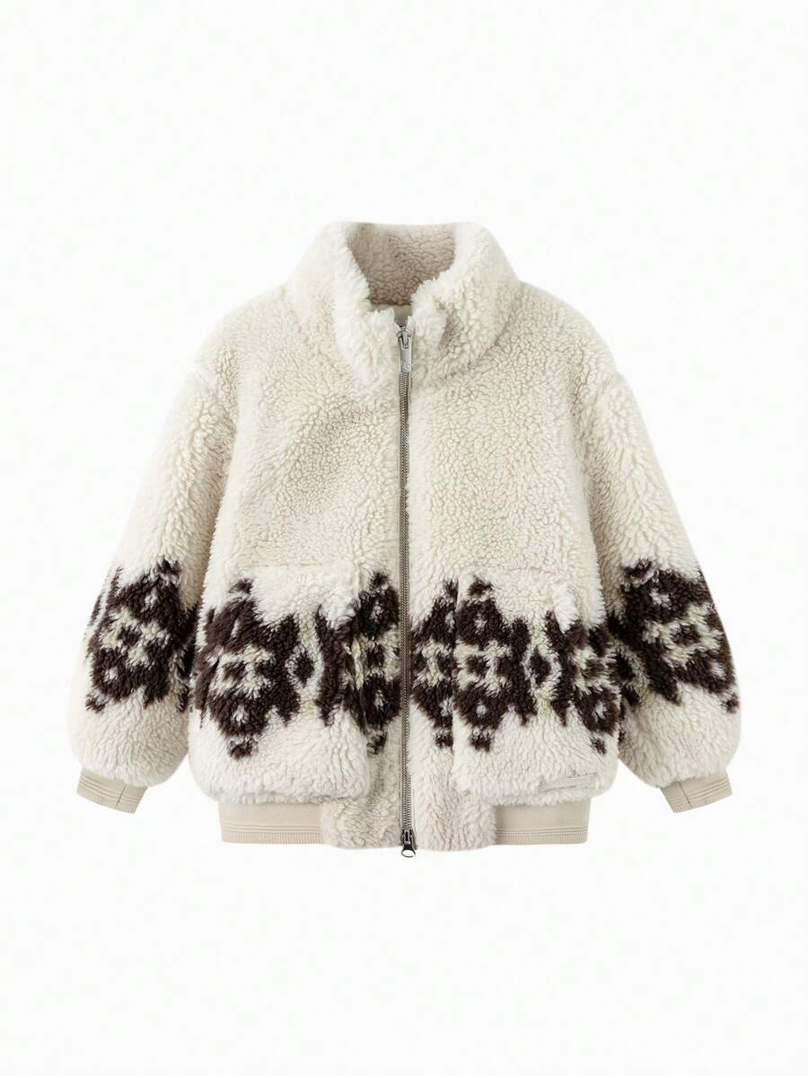 Balabala 男童优质纯棉外套，仿羊羔绒内衬，立领，保暖休闲，冬季款 - 白色調 - 查看 1