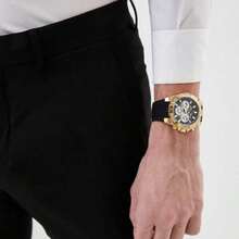 Guess Kristallisierte Multifunktions-Herren-Quarzuhr aus Edelstahl, Gold, drei kleine Zifferblätter, robuste Textur, Zifferblatt, geeignet für den täglichen Gebrauch, ein Geschenk für Freund/Ehemann/Vater, als Geburtstagsgeschenk. GW0333G2