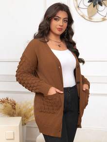 Women's Plus Retro Elegant Casual Chic Urban Modern Commute Office Romantic Vacation Comfortable Home Date Sexy Solid Color Knitted Pocket Front Button Knitted Cardigan, Suitable For Vacation, Beach, Evening Date, Holiday, School, Office, Home, Daily Date, Back To School Party, Single Party, Travel, Country Music Festival, Airport, Spring, Autumn, Winter, Early Autumn, Autumn/Winter