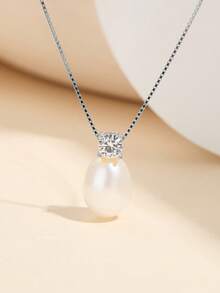 AETOLIA 优雅公主风格 925 纯银项链和耳环套装，镶嵌 7-9 毫米椭圆形淡水珍珠，适合女性日常佩戴、婚礼、派对、生日礼物