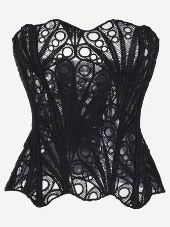 Korsetttopp, enfärgad bustier-topp med kort axelband, axelbandslös midja som formar formen, asymmetrisk fålldesign, blommönster, smal passform för kvinnor