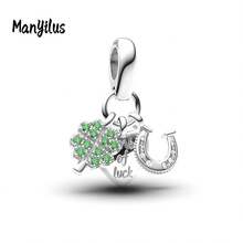 Manyilus Manyilus Original 1 Stück 925 Sterling Silber Anhänger Perle: Funkelnder Diamant Engelsflügel Anhänger, Mond und Planet Anhänger, Herz Puzzle Anhänger, Blauer Stern Charm Anhänger, Funkelnder Diamant Charm Vierblättriges Kleeblatt Perle, Vierblättriges Kleeblatt Hufeisen Liebe Anhänger, Funkelnder Blauer Fahrrad Perle