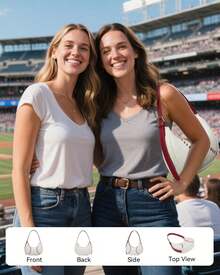 COEVA Women's Red & White Baseball Stitch Hobo Bag Vegan Leather Crossbody Purse For Casual Sports, Travel & Daily Use - 白色 - 查看 3